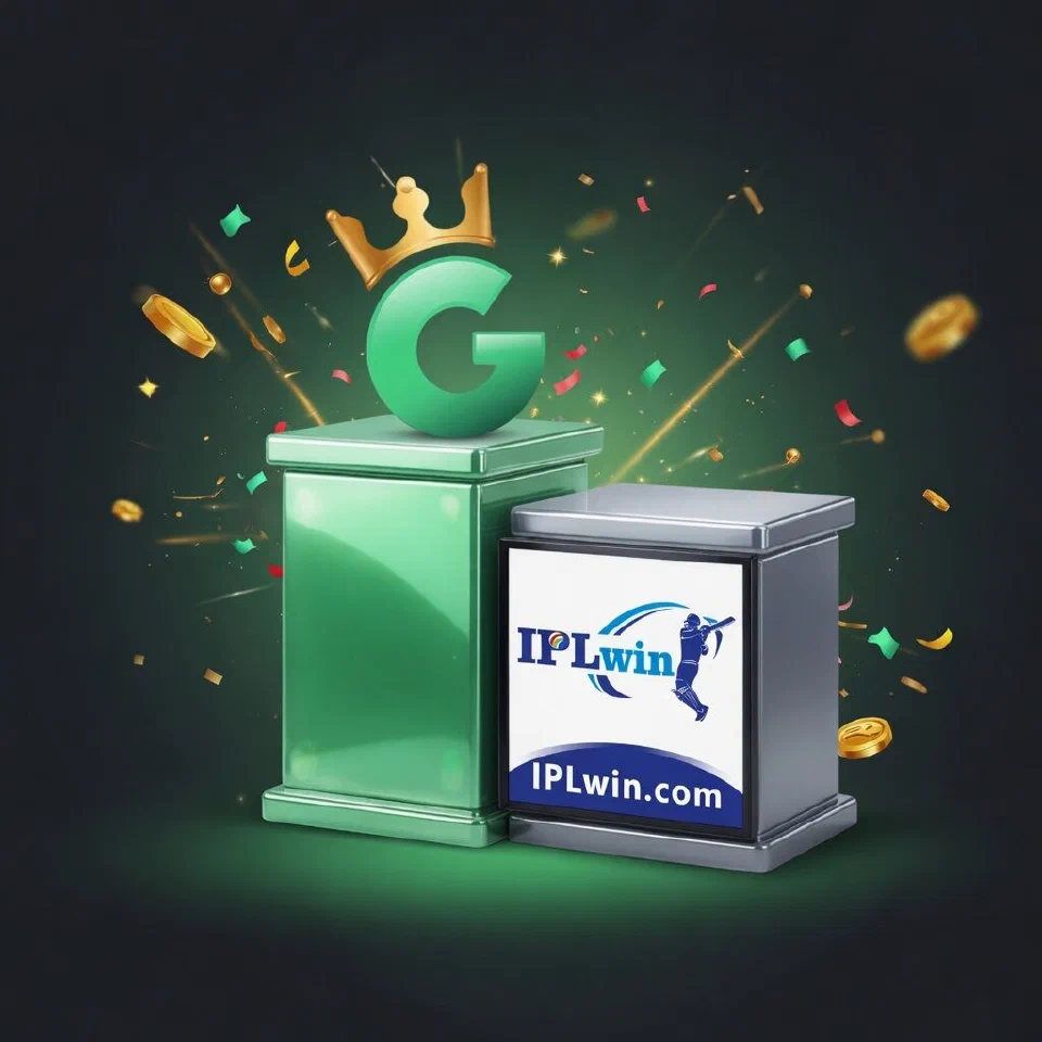 1GO crowned G emblem on a mint podium beside the IPLwin logo on a grey podium